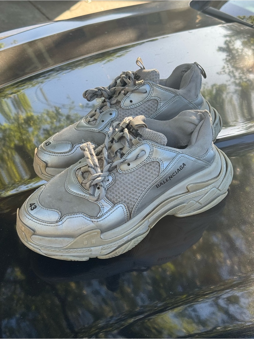 Balenciaga Triple S Chunky Sneakers in Silver and Gray